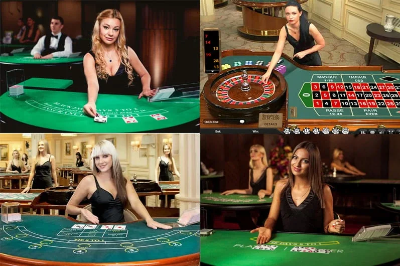 Suasana meja kasino live untuk permainan baccarat roulette dan blackjack