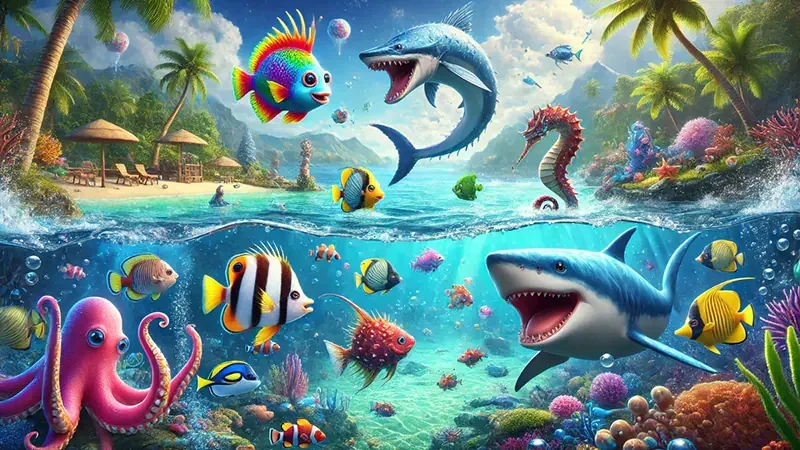Adegan permainan tembak ikan dengan target laut di EVOSTOTO